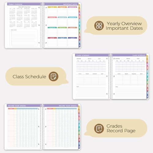 KONVINIT Student Planner 2026-2027, 1.1" x 8.5" Academic Planner Calendar 2026 (July 2026 - June 2027), 12 Months Weekly & Monthly Planner with Stickers & Twin-Wire Binding for Homework, School Supplies, Teachers & Students, Black - Image 5