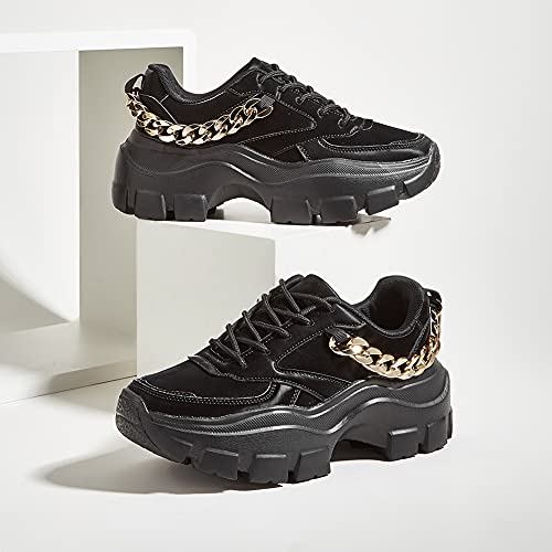 Image of LUCKY STEP Women Chunky Platform Dad Colorblock Casual Lace-Up Walking Sneakers