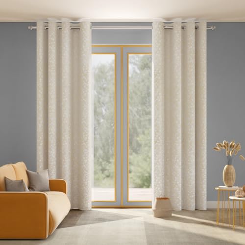 Image of haus & kinder Printed Jacquard Door Curtains 7 Feet Long Pack of 2 Door Curtains, 7 Feet Curtains for Door (Gingko Serenity, Sand Nature 130x213 CM)