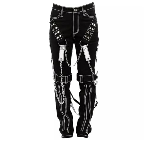 Electro Bondage Goth Punk Black Chain Pant Skinny Techwear Zipper Trousers