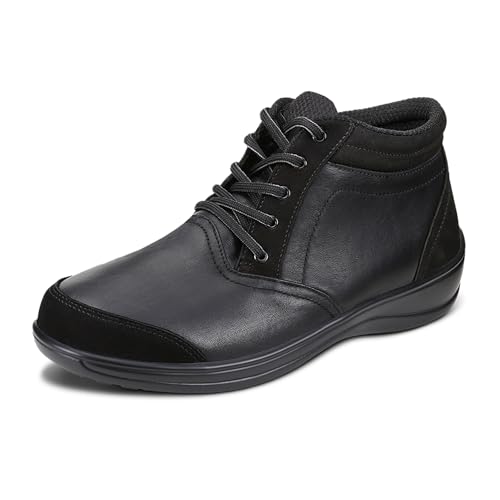 Orthofeet Women's Orthopedic Black Leather Milano Lace-Up Boots, Size 10 Wide