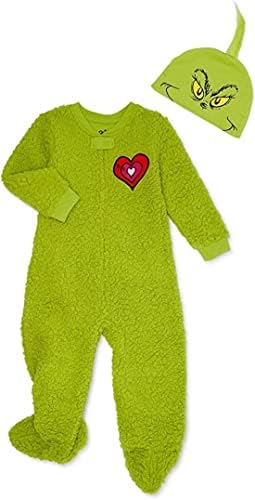 Matching Family Christmas Pajamas Toddler Baby Unisex Grinch Sleeper with Beanie (12M) Green image 2