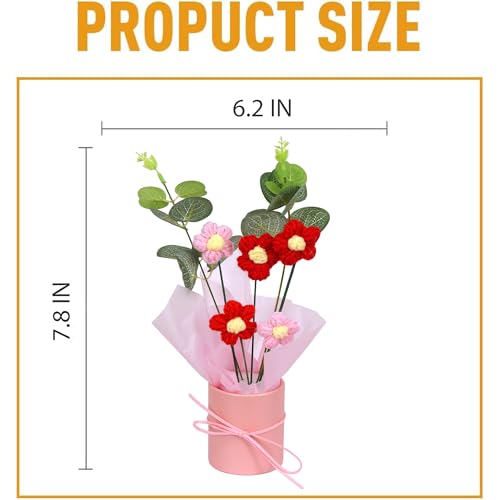 Image of Cortina 1pcs Artificial Crochet Flower Bouquet /Artificial Flowers Bunch /Crochet Flowers Bouquet /Crochet Flowers /Flowers Bouquet Gift for Girls Home Decor,Gifting,etc. (Red)