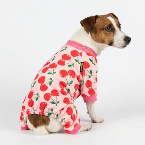 Image of Fitwarm Cute Cherry Dog Pajamas, Warm Dog Onesie with Feet, Dog Clothes for Small Dogs Girl, Fleece Pet Outfit, Pink, Red, XXL