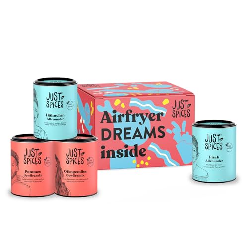 Just Spices Airfryer Geschenkbox I Geschenkset mit 4 Gewürzdosen I Damit alles aus der Heißluftfritteuse noch leckerer wird