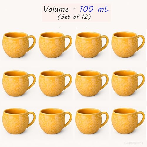 Image of D'Maiolica Yellow Kuliya Shape Tea Cups Set of 12 Microwave and Dishwasher Safe, Ceramic Small Tea /Chai /Coffee Cups Perfect for Every Occasion Capacity - 110 ml Each (Yellow, Pack of 12, Small)