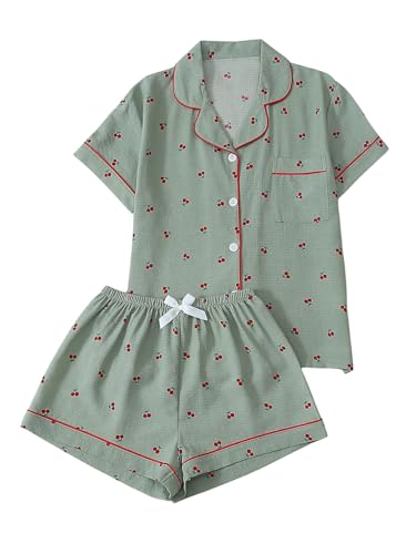 Image of Verdusa Pajamas For Women Set 2 Piece Summer Pajama Sets Cute Pjs Lounge Matching Button Shirt with Shorts