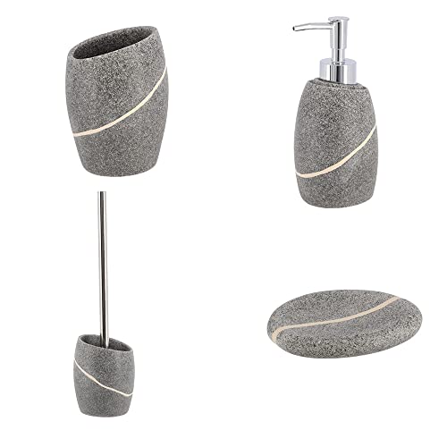 PLUS HOME Juego de baño 4 Piezas Incluye escobilla,dispensador,Vaso,jobonera.Gris