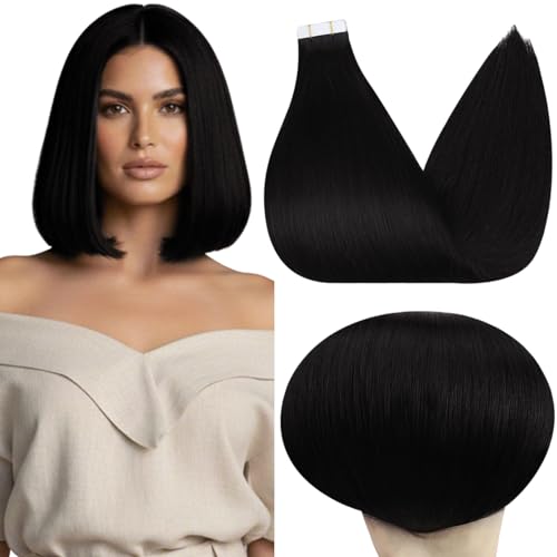 Image of Full Shine Invisible Tape in Hair Extensions, Jet Balck 10 Inch 30g 20PCS | Invisible Tape in Hair Extensions, Seamless Soft Remy Finish Straight Texture for Daily Volume Styling