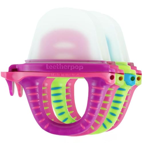 Image of Teetherpop Fillable Freezable Teethers for Babies - Breastmilk Teether with Spill-Proof Sippy Slits - Teething Popsicle for Baby, Liquids & Purees, Cooling Teething Relief Feeder Pacifier - Pink Set