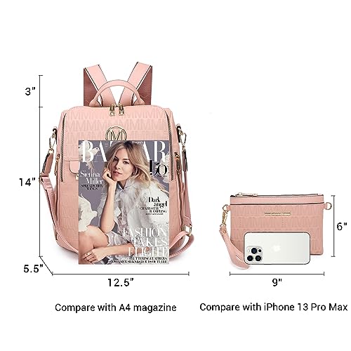 MKP Women Fashion Backpack Purse PU Leather Convertible Medium Ladies Rucksack Travel Shoulder Bags Handbag and Purse 2Pcs