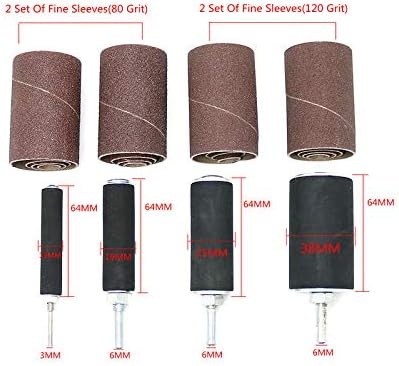 20 Piece Drum Sanding Kit with 4 Sanding Drums and 16 Drum Sanding Sleeves for Sanding Contours For Drill Press, Hand Drill or Flexible Shaft