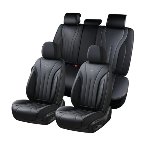 Image of Coverado Car Seat Covers Full Set, Black Leather Seat Cover for Cars, Luxury Waterproof Seat Cover, Front and Back Car Seat Protector Car Seat Cushion Universal Fit for Most Cars
