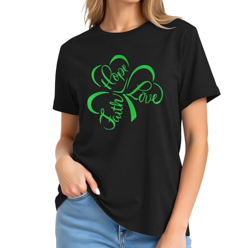 Image of St Patricks Day Shirt Women-Irish Shirts for Women Lucky Shamrock Tees Cute Lucky Short Sleeves