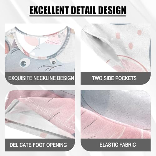 Summer Pajama Set Grey Hippos, Short Sleeve Sleepwear Nightwear4