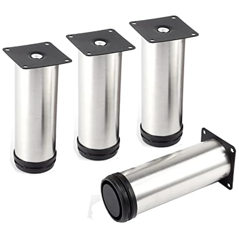6 inch / 15cm Metal Furniture Legs, Tchosuz Pack of 4 Modern Stainless Steel Round Replacement Feet for Sofa Couch Cabinet TV Stand Cover