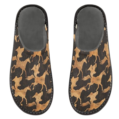 Peystean Men's Womens Cozy House Slippers,Groupr Running Horse Silhouette Casual Unisex Slip-On Arch Supportive Breathable Memory Foam Winter Warm Comfy Shoes Indoor/Outdoor Size 28