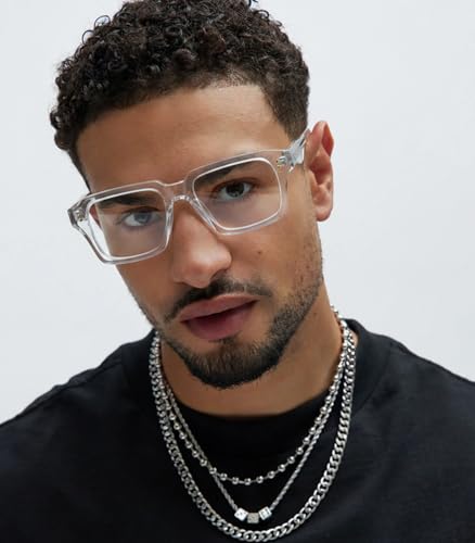 Image of AIEYEZO Fashion Square Blue Light Glasses for Men Women Retro Thick Frame Blue Light Blocking Computer Glasses