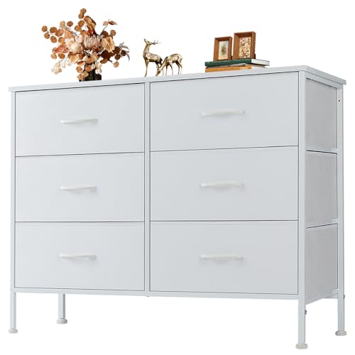 Image of OLIXIS 6 Drawers Storage Organizers Units, Closet Organizers and Storage for Clothes, Fabric Storage Drawer TV Stand for Living Room, Chest of Dresser in 31.5 inch D x 11.8 inch W x 31.5 inch H, White