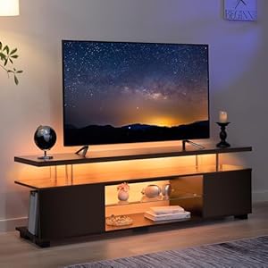 Cubehom LED TV-Schrank 130 cm, Modernes TV Lowboard mit LED-Beleuchtung und Stauraum, Fernsehtisch für Wohnzimmer, für Fernseher bis 60 Zoll,Schwarz