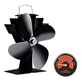 Ventilator für Kamin Holzöfen Öfen mit 4 Flügel Stromloser KaminVentilator mit Ofenthermometer Ofenventilator für Feuerstelle Kaminöfen (4 Flügel Ventilator Set)