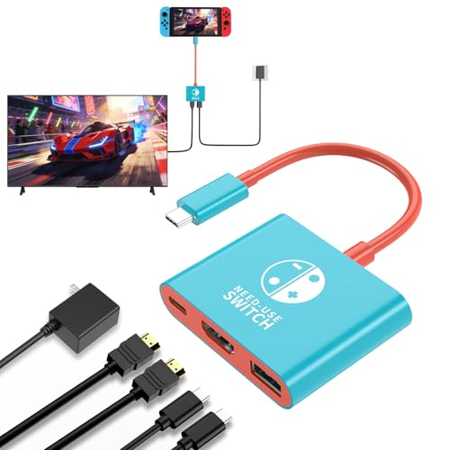 Switch Dock with 45W Charger & HDMI Cable, 4K Portable Docking Station for Nintendo Switch/Switch OLED, Travel Switch TV Dock USB-C Charging Cable, AC Adapter Power Cord, Game Accessories Set