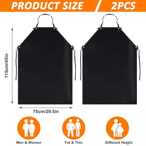 2 Set Waterproof Apron, 45.27" Heavy Duty Work Apron, Chemical Acid Stain Oil Resistant Aprons, Butcher Aprons with Adjustable Strap for Men, Women Professional Kitchen Apron for Pet Shop Car Wash BBQ - Image 3
