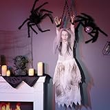 HollyHOME Animated Hanging Bride Ghost Halloween Decor - Glowing Eyes, Creepy Sounds & Shaking Body, Outdoor Scary Haunted House Prop and Yard Decoration 60 Inch