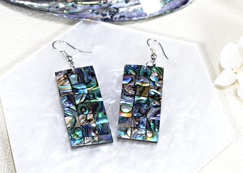 AeraVida Beautiful Ocean Long Rectangle Shaped Natural shell Dangle Earrings | Rectangle Dangle Earrings | Bar Earrings4