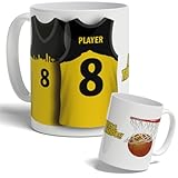 DEREGALOOS Taza Personalizada Baloncesto ACB con Nombre y Número. Diseño Tipo Camiseta Inspirado en Equipos Nacionales. Regalo para Fans del Basket. Taza Niño, Niña, Hombre o Mujer (Club Canarias)