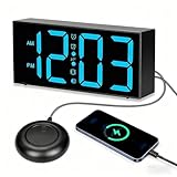 JACMKEON Reloj despertador para personas que duermen mucho, reloj despertador fuerte con 5 reguladores, 4 volúmenes, reloj vibratorio con cargador USB, pantalla LED blanca, luz nocturna