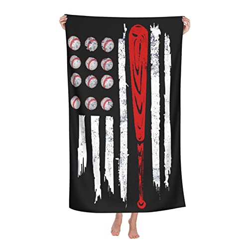 Jasmoder Baseball American Flag Microfiber Beach Towels Oversized Soft Beach Blanket Absorbent Quick Dry Bath Towels Pool Towels Travel Beach Towels For Kids Adults #TOP12