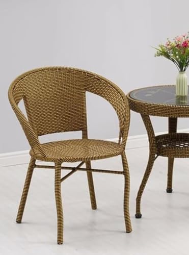 Image of PRATHAM India 2+1 Outdoor Indoor Patio Furniture Sets Rattan Wicker Chair Patio Set Bistro Set Conversation Set Balcony Outdoor Garden Furniture Chair and Tripod Table (Golden Color)