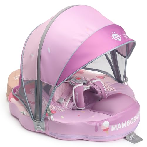 Image of Mambobaby Float Add Tail Newest Baby/Infant Swim Float with Canopy, Non-Inflatable Solid Upgrade Soft Waterproof Skin-Friendly Leather Material (Limited Edition Purple)