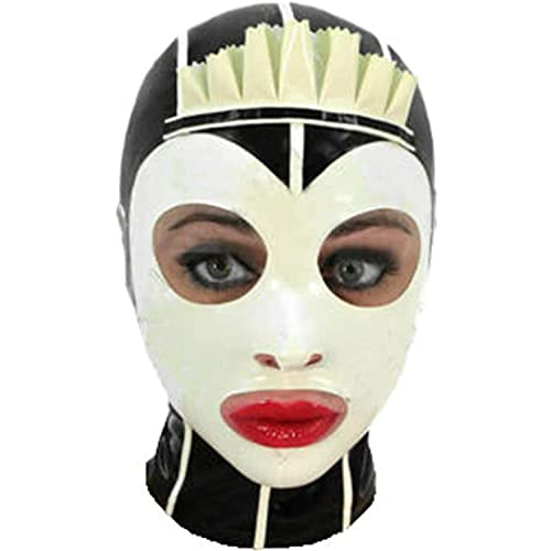 Latex Hood with Lace Forehead Maid Uniform Rubber Mask Back Zipper Cosplay Party Wear (Large)