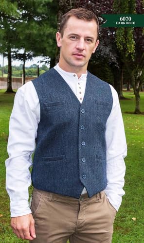 Emerald Isle Men's Herringbone Tweed Vest, 5-Button Closure, Wool Blend, Adjustable Back Strap3
