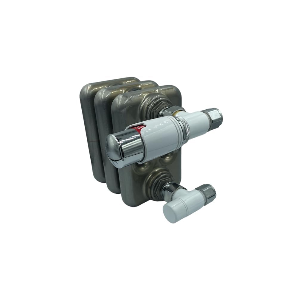 Kit Valvole Termostatiche Termosifoni Bianco/Cromo 1/2"x16 mm HM | Valvola + Detentore + Adattatori Multistrato + Testa Termostatica | Controllo Temperatura e Risparmio Energetico