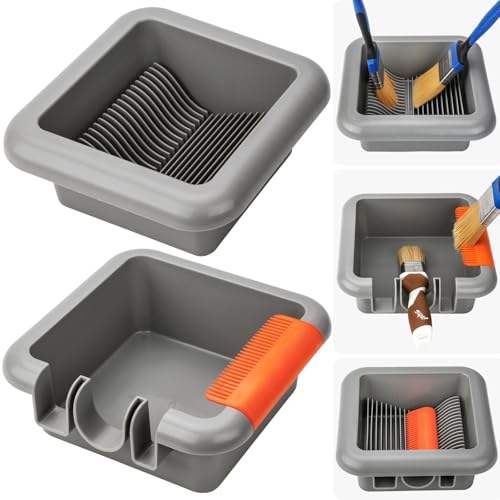 PinStone Paint Brush Cleaner Washer Trays 2 Individual Paint Trays for Fast Cleaning and Organizing Flat Angled Oval Pointed Large & Small Paint Brushes Stackable Paintbrush Cleaner Trays Tool