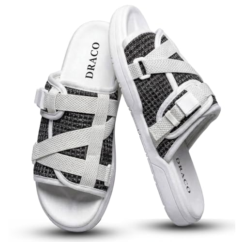 Image of Draco DracoSlides Reflective Slides for Men and Women, Wrapped in Reflective 3M with Adjustable Straps for Wide /Narrow Feet, Sandals with Arch Support & Slip Resistant, Men & Women Footwear, Black