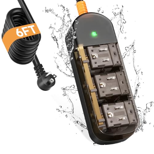 Outdoor Power Strip Weatherproof 6 FT Outdoor Extension Cord Waterproof Surge Protector Power Strip,...