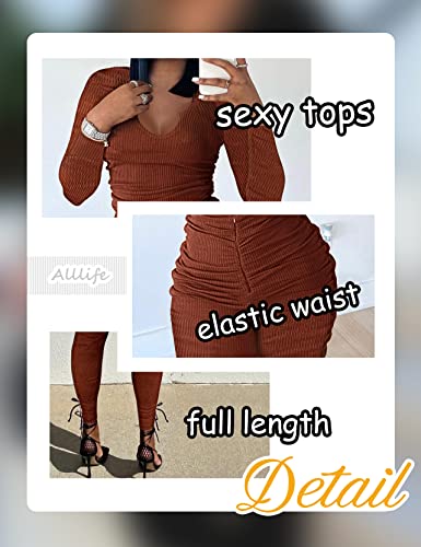 Alllife Workout Sets Plus Size Womens Clothes Brown Matching Long Sleeve Sexy Two Piece Outfits For Women Fall Tracksuit Xl #TOP4
