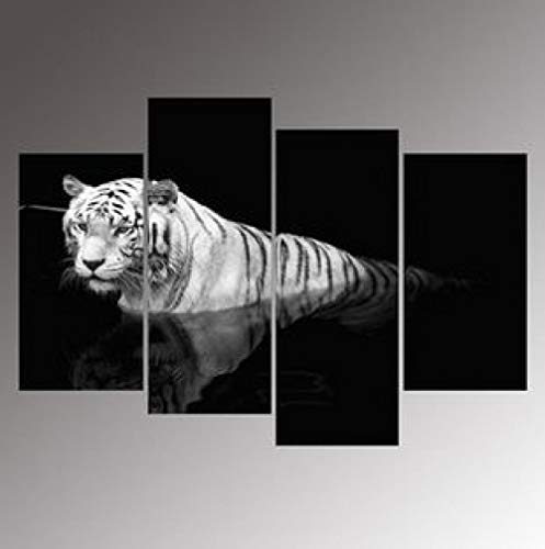 Tableau tigre blanc 5 pièces décoration murale salon