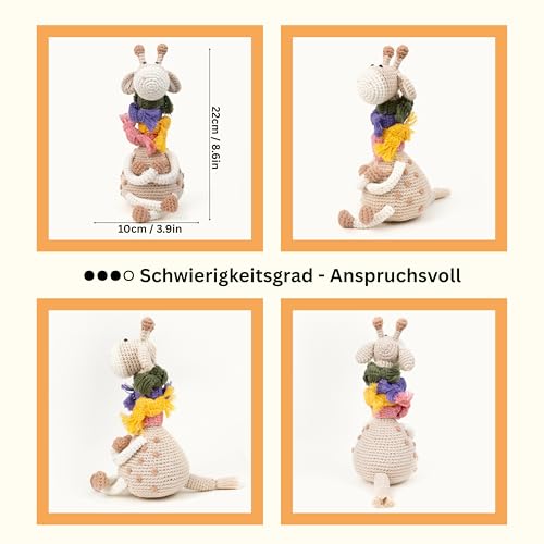 The loop story Häkelset Tiere Giraffe Crochet kit mit Video Kurs (Schritt für Schritt auf Englisch) - Häkelset für Anfänger & fortgeschrittene Erwachsene - mit Garn, Häkelnadel & Zubehör – Bild 4