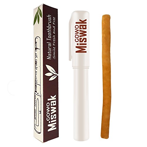 GOWO Miswak Stick and Holder - Natural Teeth Whitening Kit - Natural Toothbrush - No Toothpaste Needed - Herbal Teeth Whitener and Breath Freshener -