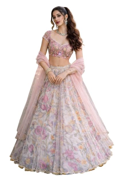 Image of MARUTI FASHION HOUSE Lehenga Choli Draped Lehenga Saree Set For Womens And Girls Ready To Wear Hevay Chinon Fabric With Work Multi Thread Embroidery Work Wedding Letest new