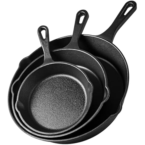 VonShef 3 Piece Cast Iron Skillet Set Cover