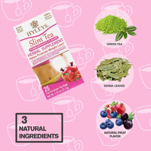 Hyleys Slim Tea Pomegranate Flavor - Weight Loss Herbal Supplement Cleanse And Detox - 25 Count (Pack Of 12) #TOP2