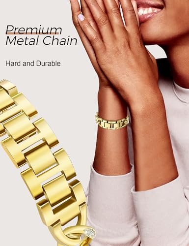 Image of JR.DM Gold Watch Bands for Women Compatible with Apple Watch 38mm 40mm 41mm 42mm(S10 /11) Bling Diamond Adjustable Metal Single Chain Bracelet for iWatch Series 11 /10 /9 /8 /7 /6 /5 /4 SE 3 /2 /1(No Case)