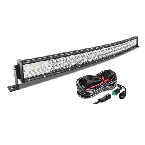 AUXTINGS Barra de luz LED curvada de 42 pulgadas 540W haz de inundación de triple fila luces de buceo con kit de arnés de cableado para todoterreno ATV AWD SUV 4WD 4x4 pickup, conector DT de 12V 24V