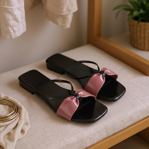 Image of Women's Slippers | Comfortable Flat Chappals for Women with Bow Detail | Stylish Casual Chappals, Trendy Summer Sandals, Comfortable Footwear for Daily Use